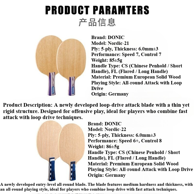 Donic Nordic 21 22 Tafeltennis - Table Tennis Blades recensie en prijs